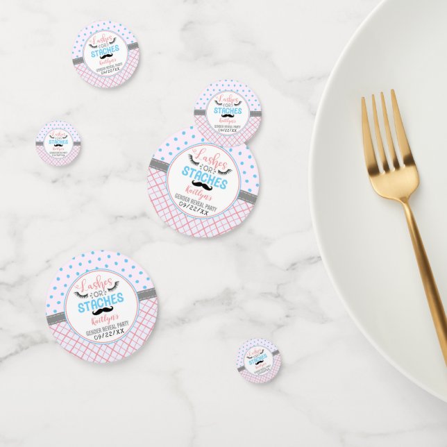 "Lashes Or Staches" Modern Gender Reveal Party Confetti (Group)