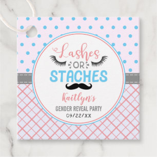 "Lashes Or Staches" Modern Gender Reveal Party Favour Tags