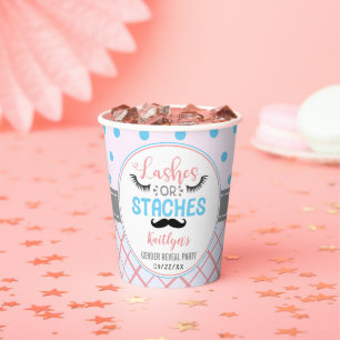 "Lashes Or Staches" Modern Gender Reveal Party Paper Cups