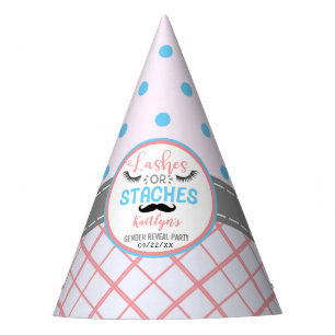 "Lashes Or Staches" Modern Gender Reveal Party Party Hat