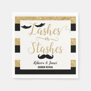 Lashes or Stashes Gender Reveal Baby Shower Gold Napkin