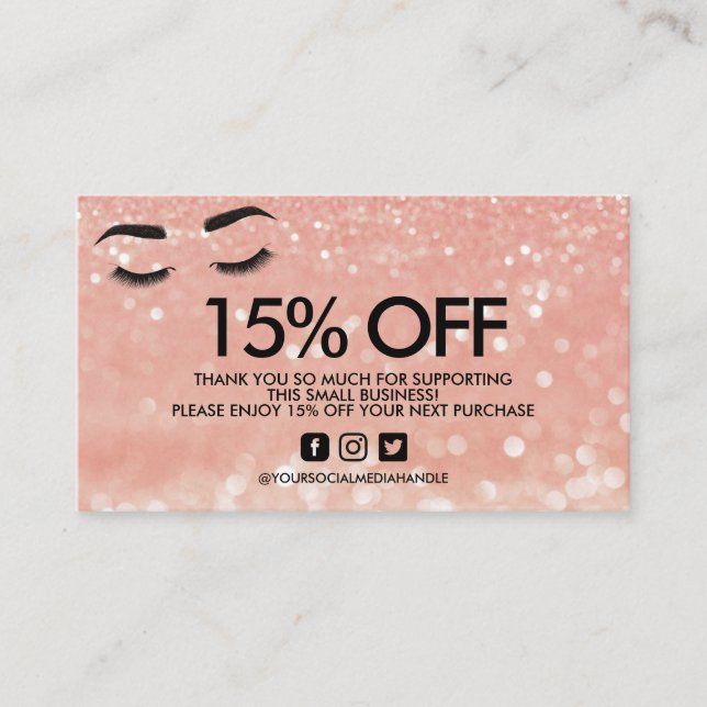 Lashes Pink Glitter Discount Thank You Business Card (Front)