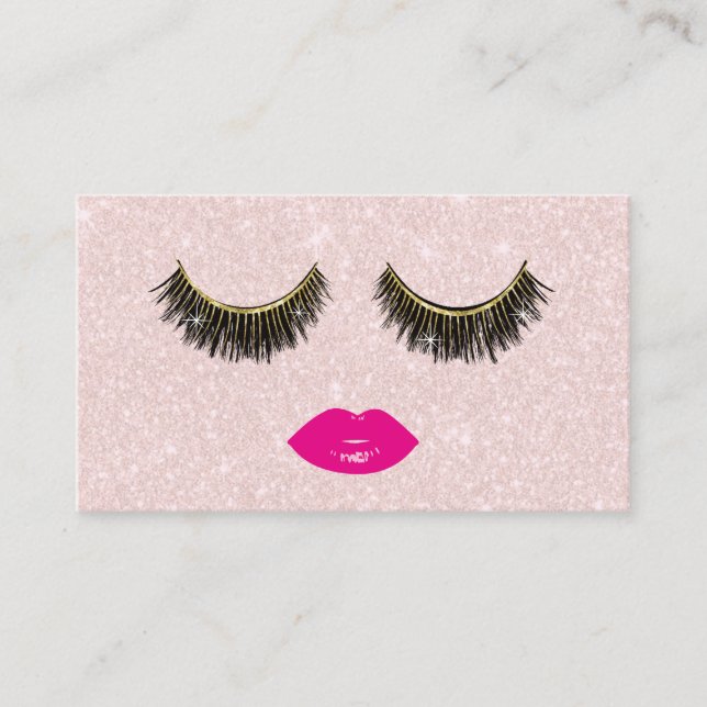 Lashes & Pink Lips Makeup Artist Blush Pink Business Card (Front)