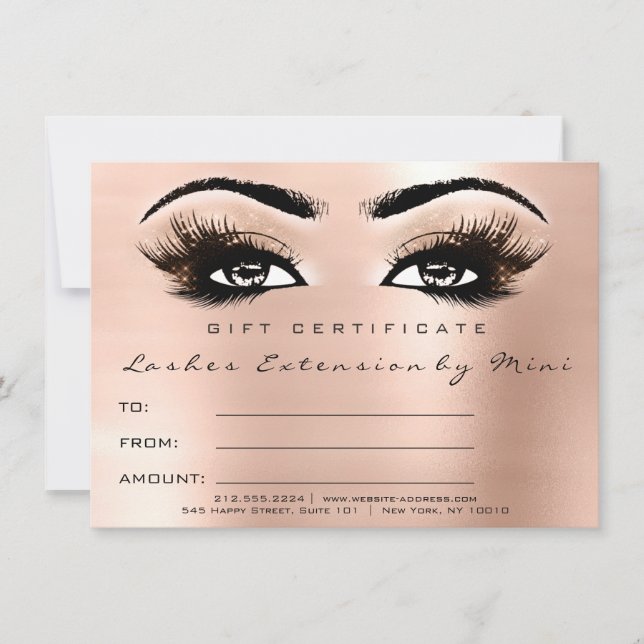 Lashes Pink Rose Blush Makeup Certificate Gift (Front)