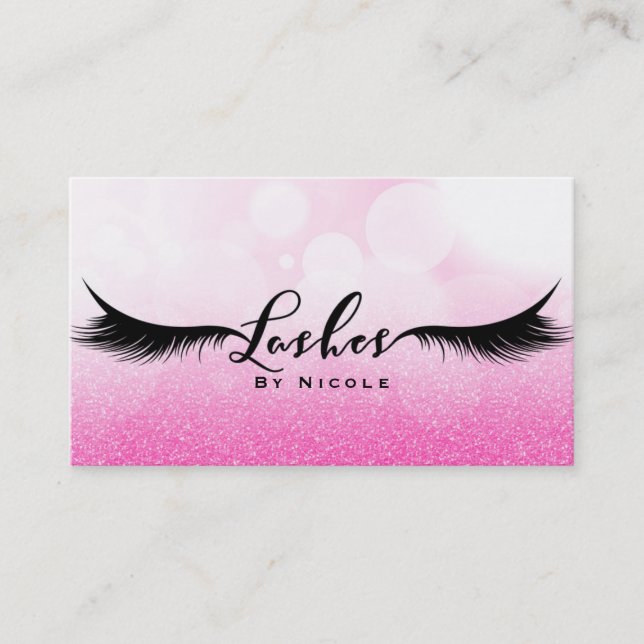 Lashes Pink Sparkle Glamour Eyelashes Makeup Business Card (Front)