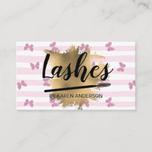 Lashes Pink Stripes and Butterflies Gold Foil Appointment Card
