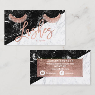 lashes rose gold typography black white marble business card
