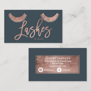 lashes rose gold typography charcoal media business card