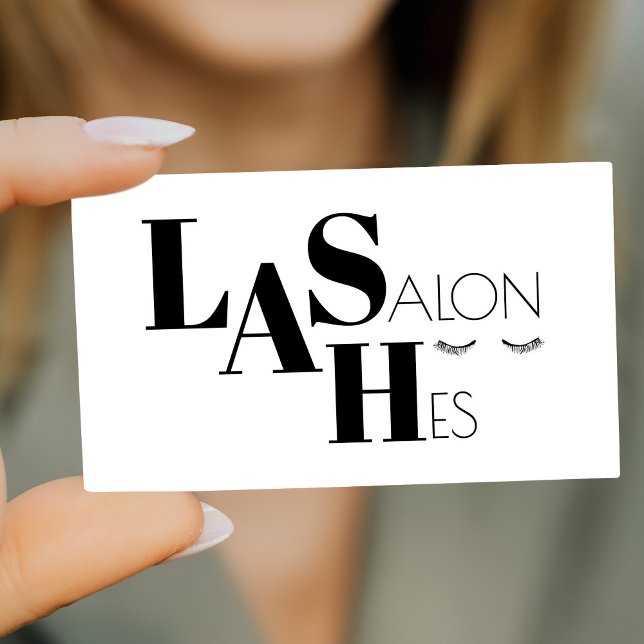 Lashes salon bold typography black white simple business card (Creator Uploaded)