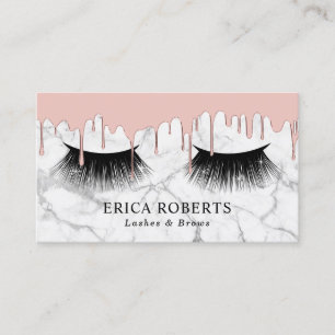 Lashes Salon Rose Gold Drips Modern White Marble Business Card