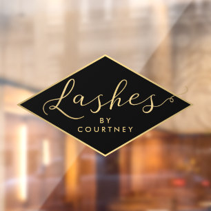Lashes Script Text Gold/Black Window Cling