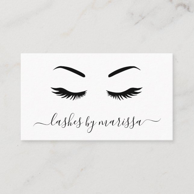 Lashes Simple Minimalist Black and White Elegant Business Card (Front)