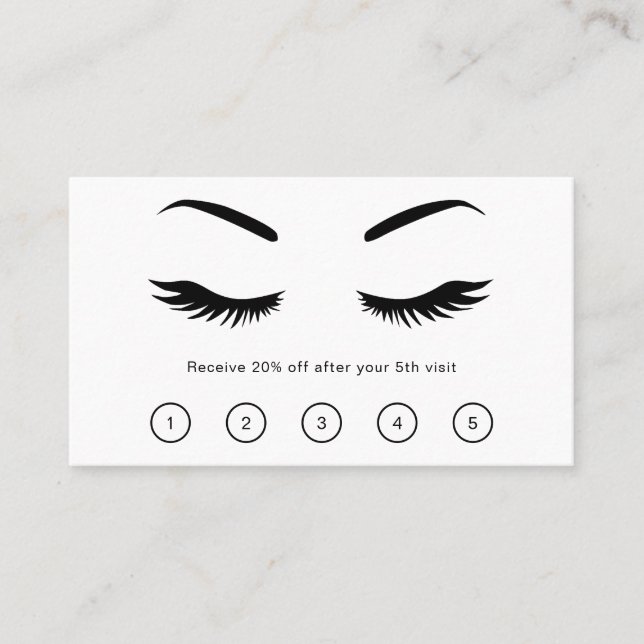 Lashes Simple Minimalist Black and White Elegant Loyalty Card (Front)