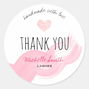 Lashes Thank You Sticker Blush Pink Watercolor