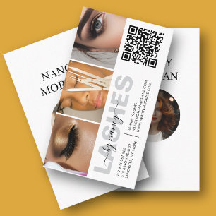 Lashes Typography 3 Photo Collage QR Code Business Card