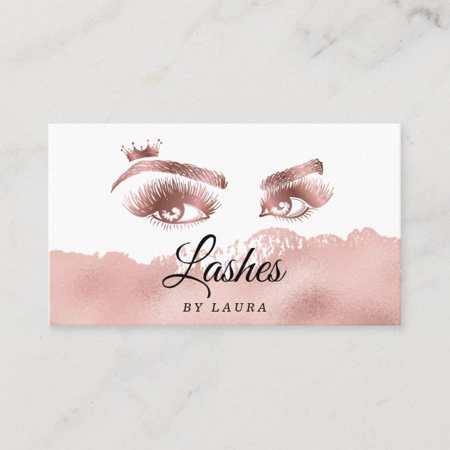 Lashes with Crown Makeup Artist Rose Gold Business Card (Front)