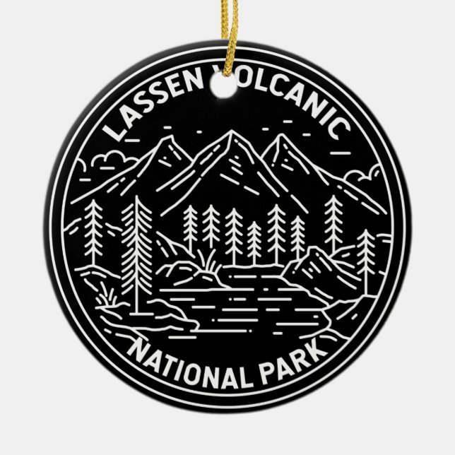 Lassen Volcanic National Park California Monoline Ceramic Tree Decoration (Front)