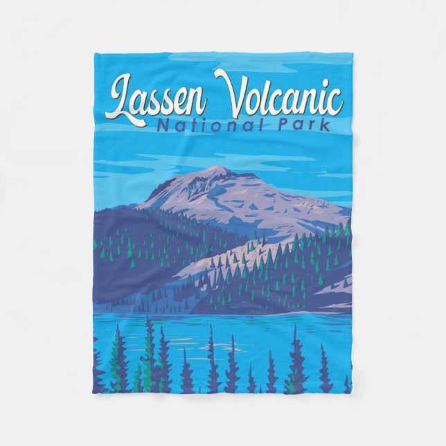 Lassen Volcanic National Park Illustration Travel Fleece Blanket (Front)