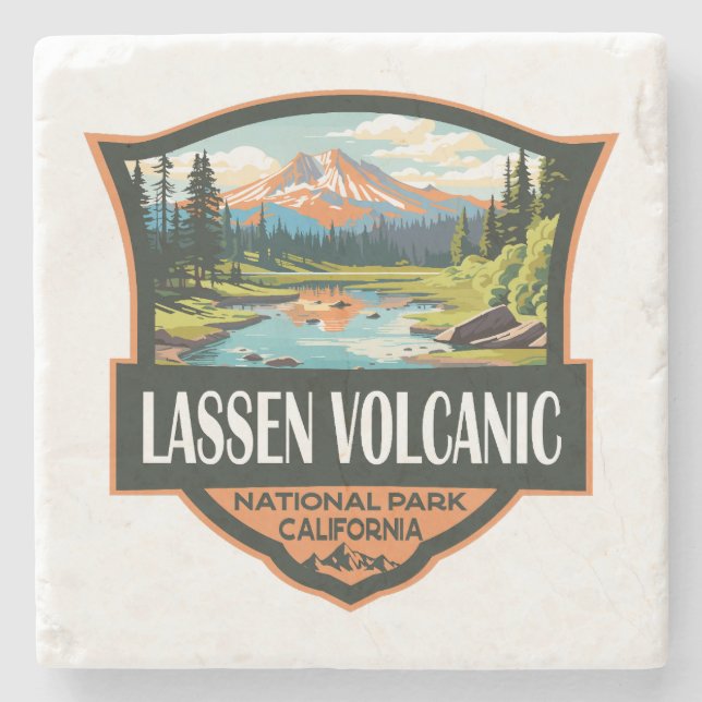 Lassen Volcanic National Park Illustration Travel Stone Coaster (Front)