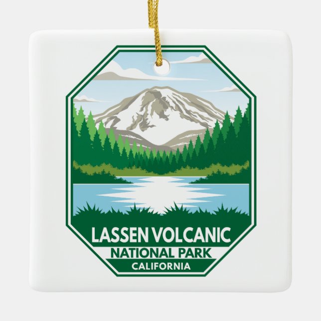 Lassen Volcanic National Park Minimal Retro Emblem Ceramic Ornament (Front)