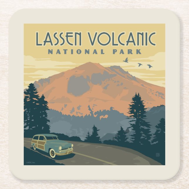 Lassen Volcanic National Park | Road Trip Square Paper Coaster (Front)