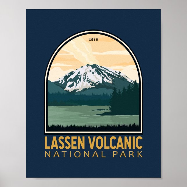 Lassen Volcanic National Park Vintage Emblem Poster (Front)
