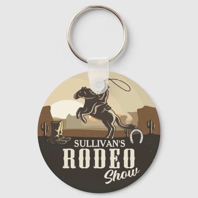 Lasso Roping Roundup ADD NAME Western Rodeo Show Key Ring (Front)