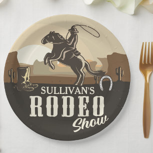 Lasso Roping Roundup ADD NAME Western Rodeo Show Paper Plate