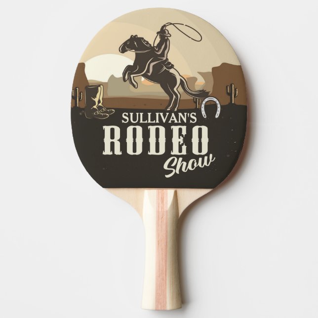 Lasso Roping Roundup ADD NAME Western Rodeo Show Ping Pong Paddle (Front)