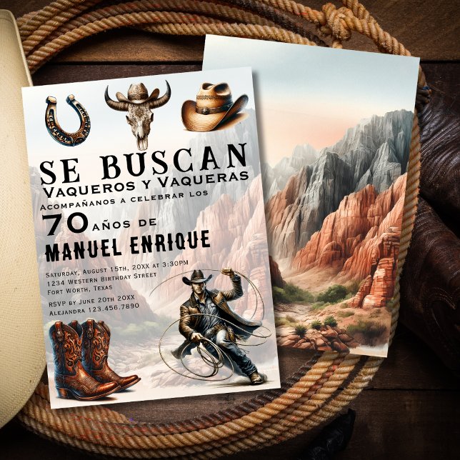 Lasso Vaquero Spanish Western Cowboy 70th Birthday Invitation (Creator Uploaded)