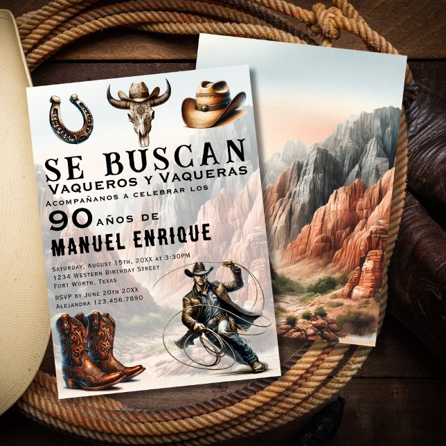 Lasso Vaquero Spanish Western Cowboy 90th Birthday Invitation (Creator Uploaded)
