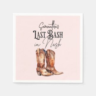 Last Bash in Nash Bachelorette Cowgirl Boots Pink Napkin