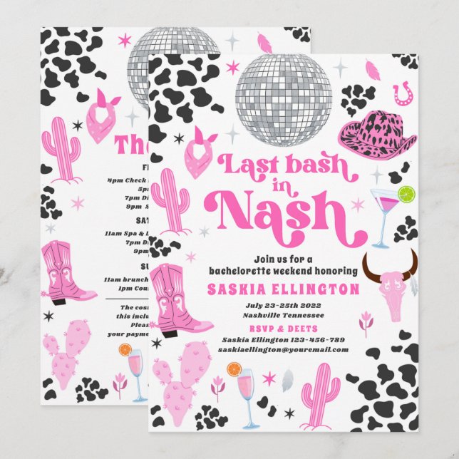 Last Bash In Nash Bachelorette Weekend Itinerary Invitation (Front/Back)