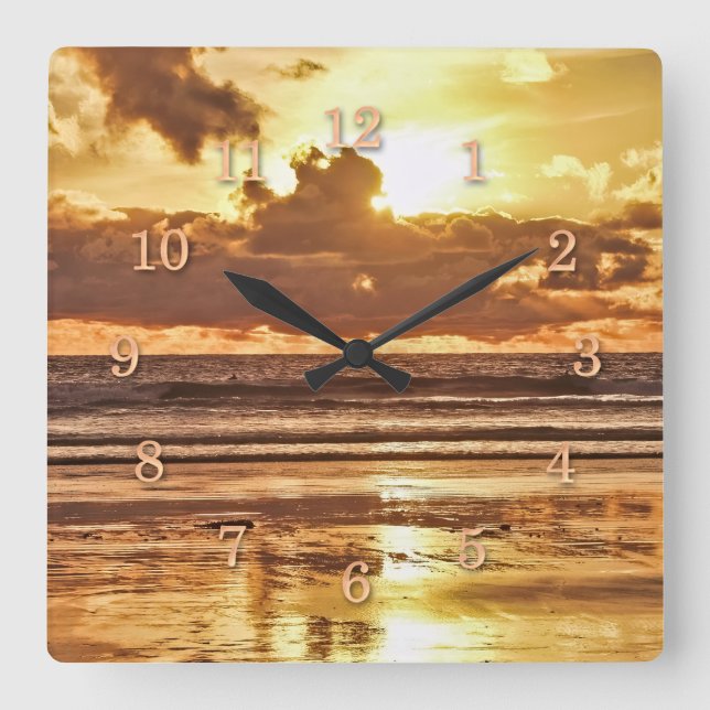 LAST CALL GOLDEN SUNSET SURFER SQUARE WALL CLOCK (Front)