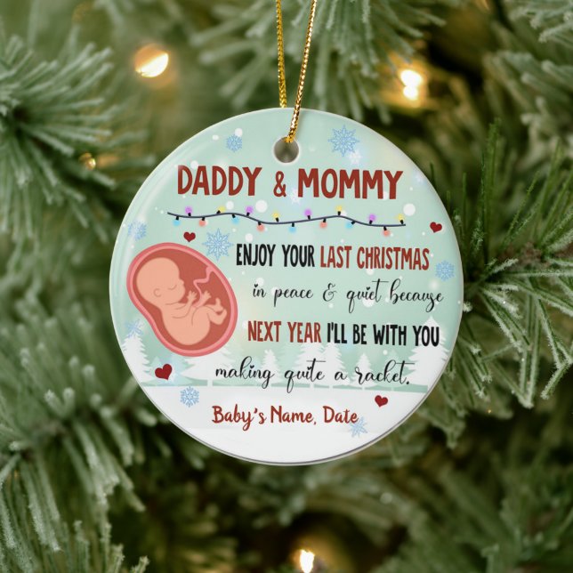 Last Christmas in Peace And Quiet Baby Expecting Ceramic Tree Decoration (Tree)