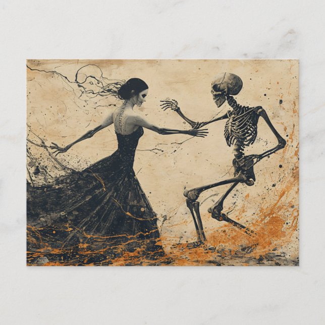 Last Dance - Vintage dancing skeleton dark art Postcard (Front)