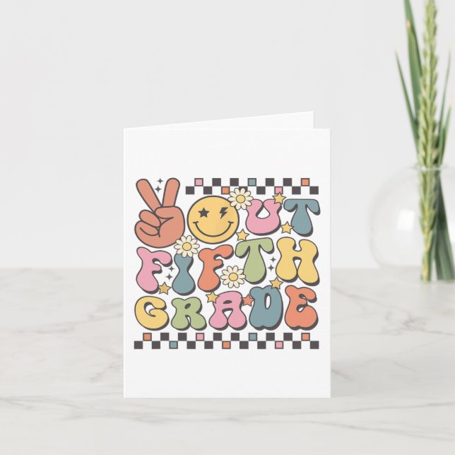 Last Day Of 5th Grade Groovy Peace Out Fifth Grade Card (Front)