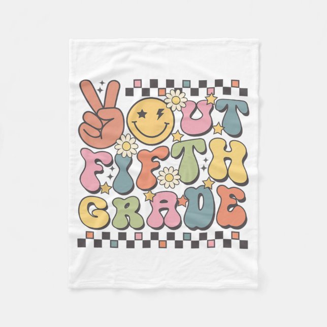 Last Day Of 5th Grade Groovy Peace Out Fifth Grade Fleece Blanket (Front)