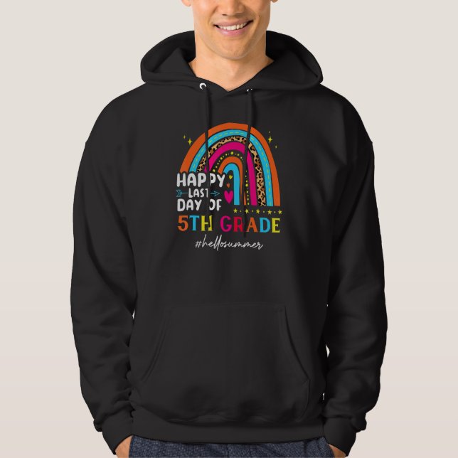 Last Day Of 5th Grade Teacher Rainbow Leopard Hell Hoodie (Front)