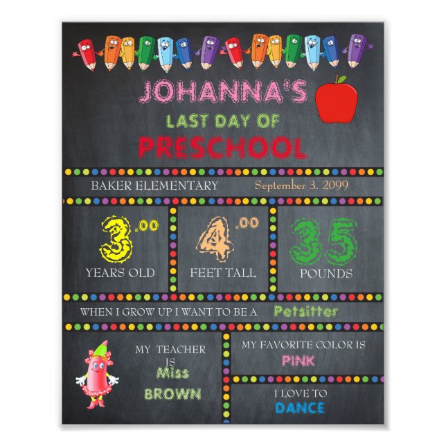 Last Day of Preschool Sign Girl,low price,8x10 (Front)