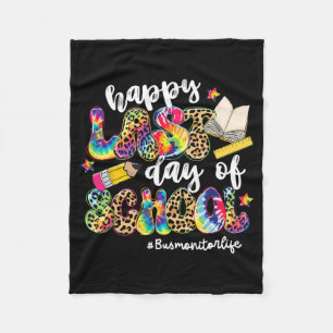 Last Day Of School Bus Monitor Life Leopard Tie Dy Fleece Blanket