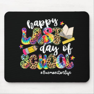 Last Day Of School Bus Monitor Life Leopard Tie Dy Mouse Mat