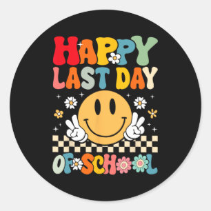 Last Day Of School Smile Groovy Face Teacher Summe Classic Round Sticker