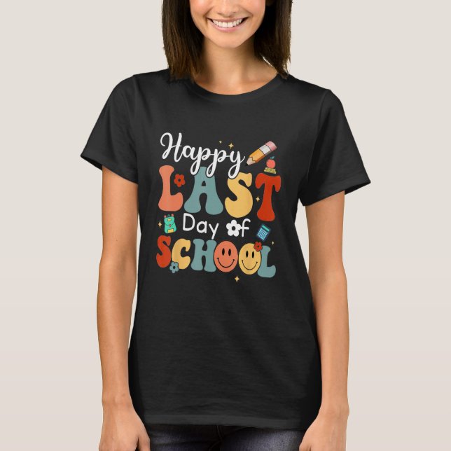 Last Day Of School Vibes Retro Groovy Smile Face G T-Shirt (Front)