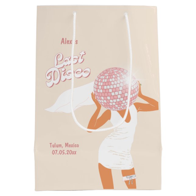 Last Disco Bachelorette Beige Medium Gift Bag (Back)