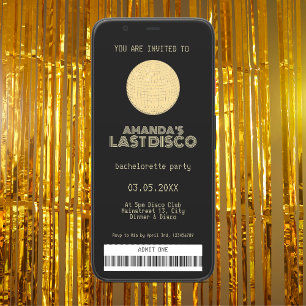 Last Disco Bachelorette Party Golden Ticket Invitation