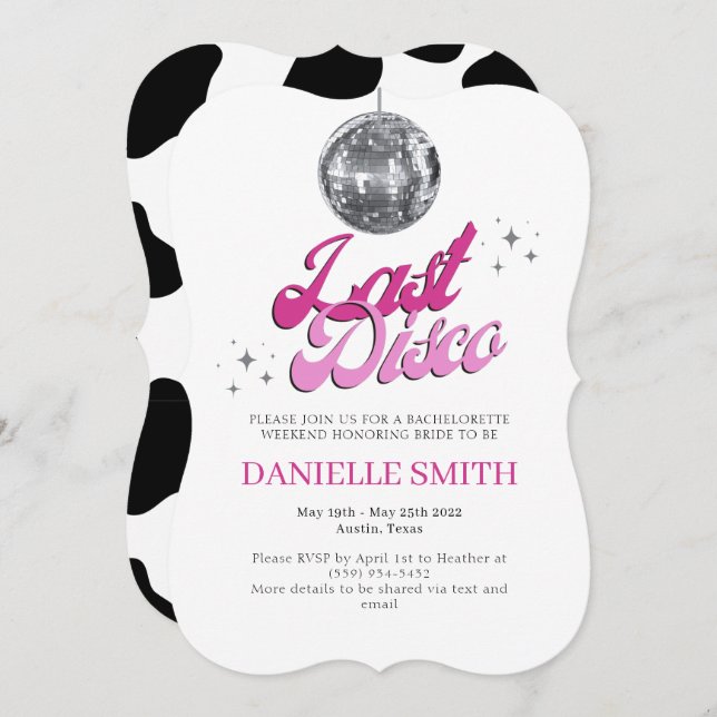 Last Disco Bachelorette Party Theme Cow print  Invitation (Front/Back)