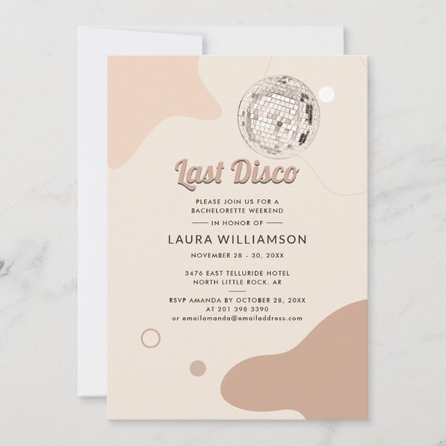 Last Disco Bachelorette Weekend Party Itinerary Invitation (Front)