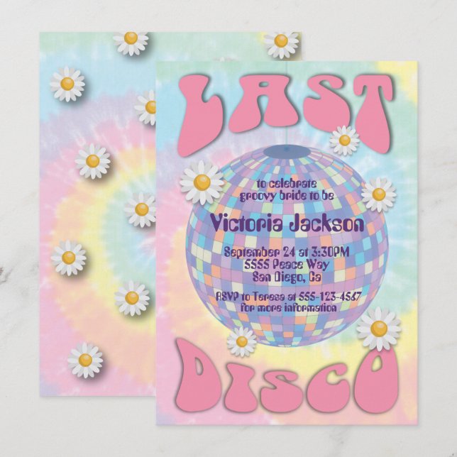 Last Disco Ball Bachelorette Party 1970's Invitation (Front/Back)