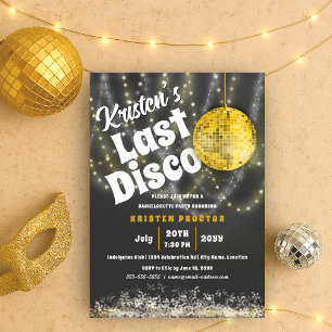Last Disco Bash Bachelorette Party Glam Gold Invitation